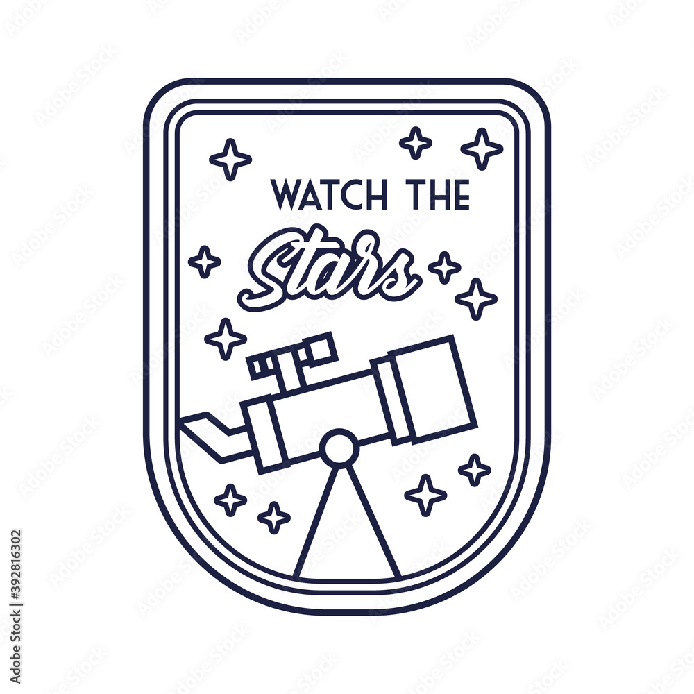 space badge with telescope and watch the stars line style space badge with telescope and watch the stars line style
