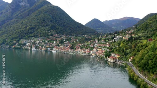 Aerial view of Argegno on Lake Como, Lombardy, Italy photo