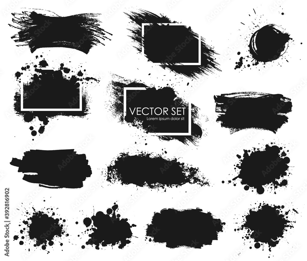 Illustrated ink spots set collection in black and white Illustrated ink spots set collection in black and white