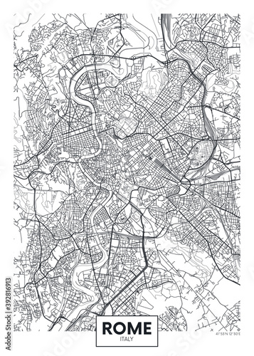 Obraz na plátně City map Rome, travel vector poster design