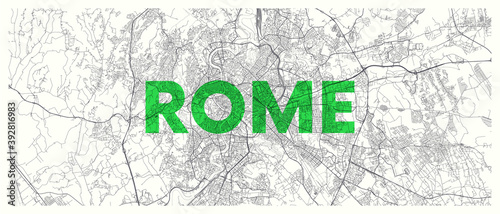 City map Rome, detailed road plan widescreen vector poster