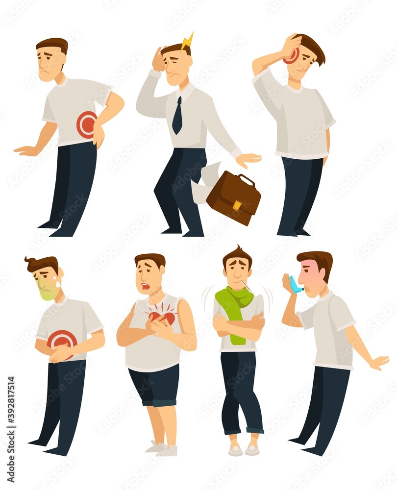 Obraz premium Stress and illnesses or disease isolated character