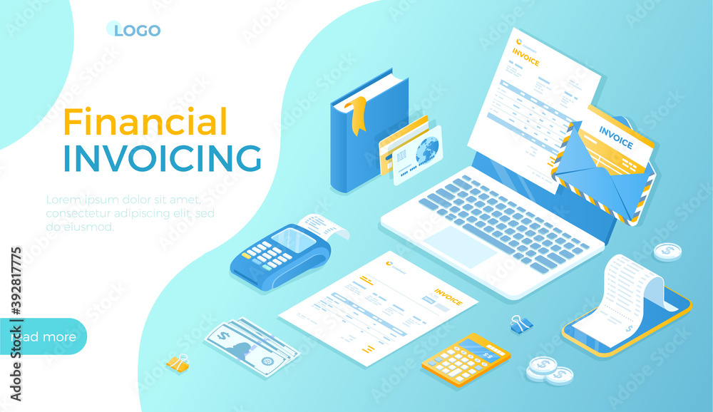 Financial invoicing, internet banking. Online payment service. Online paying, bookkeeping, accounting. Isometric vector illustration for website. Financial invoicing, internet banking. Online payment service. Online paying, bookkeeping, accounting. Isometric vector illustration for website.