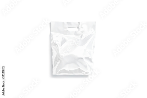 Blank white die-cut small plastic bag with handle hole mockup