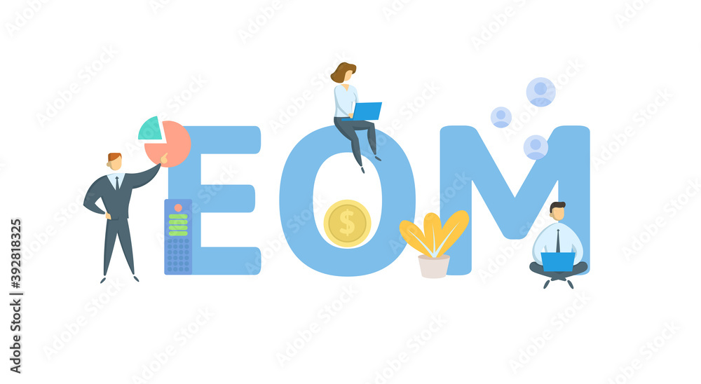 EOM, End of month. Concept with keywords, people and icons. Flat vector illustration. Isolated on white background. EOM, End of month. Concept with keywords, people and icons. Flat vector illustration. Isolated on white background.