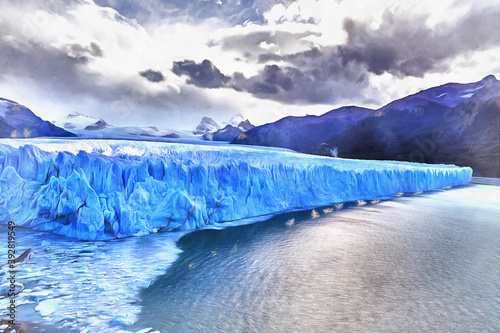 Perito Moreno Glacier colorful painting looks like pictur
