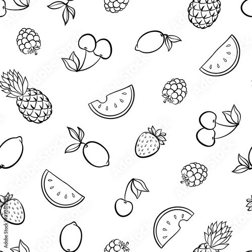 Beautiful seamless pattern with cute doodle fruits sketch. Hand drawn trendy background. design background greeting cards, invitations, fabric and textile
