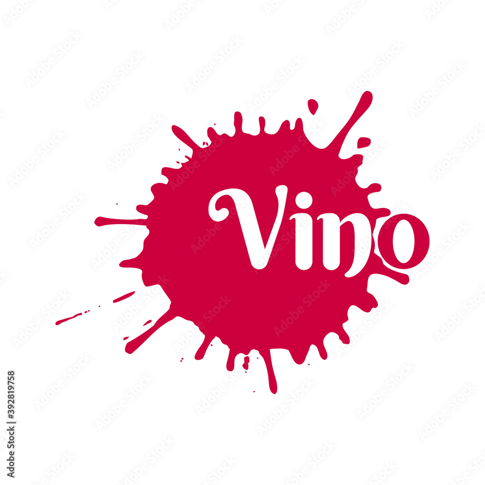 Logotipo con tipografía Vino en español en salpicadura de líquido en color granate