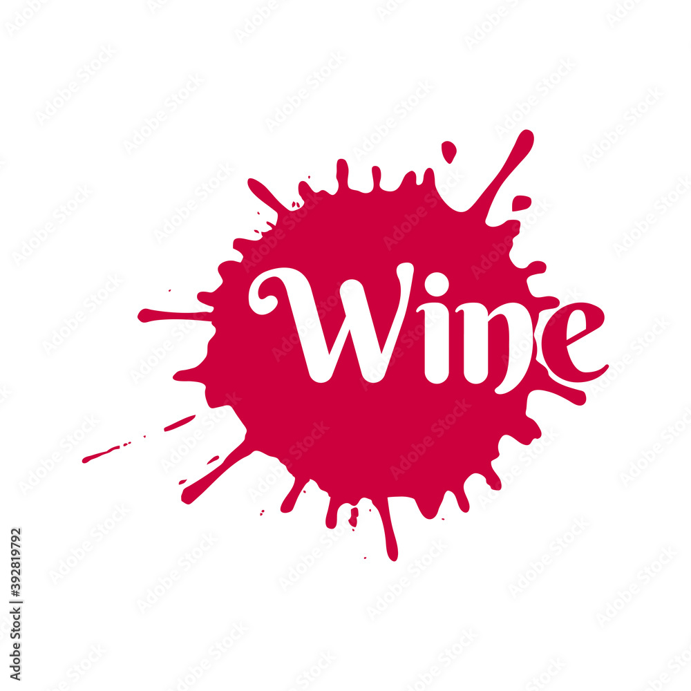 Logotipo con tipografía Wine en salpicadura de líquido en color granate Logotipo con tipografía Wine en salpicadura de líquido en color granate