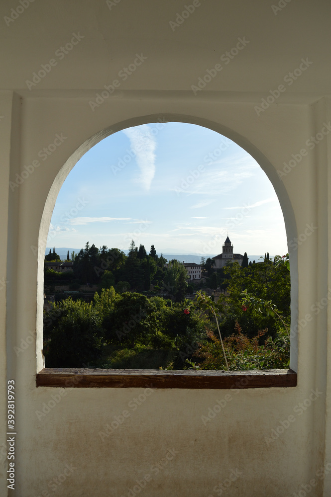 Lookout Point inside Generalife Gardens Adjacent to the Alhambra in Granada, Spain