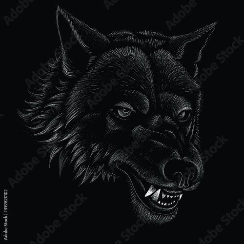 The Vector logo dog  or wolf for tattoo or T-shirt design or outwear.  Cute print style dog  or wolf  background. This hand drawing would be nice to make on the black fabric or canvas