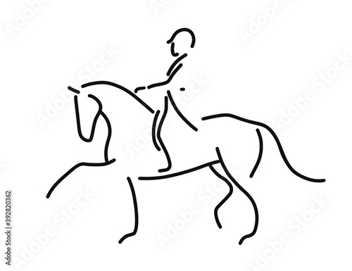 minimalist lineart outline equestrian dressage icon logo template vector illustration