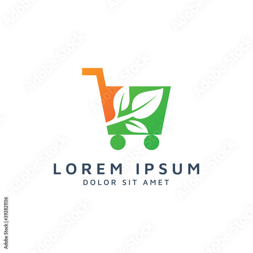 shopping and leaf negative space logo design