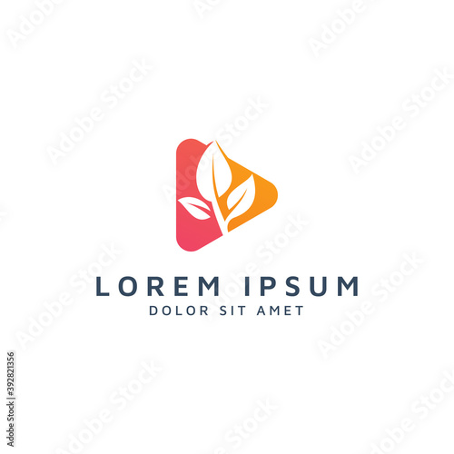 play media and leaf negative space logo design