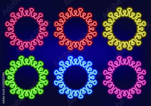Wallpaper Mural Neon frame. Set of neon signs of covid-19 molecules in different colors. Laser glowing lines on a dark background. Neon sign. Pandemic. Torontodigital.ca