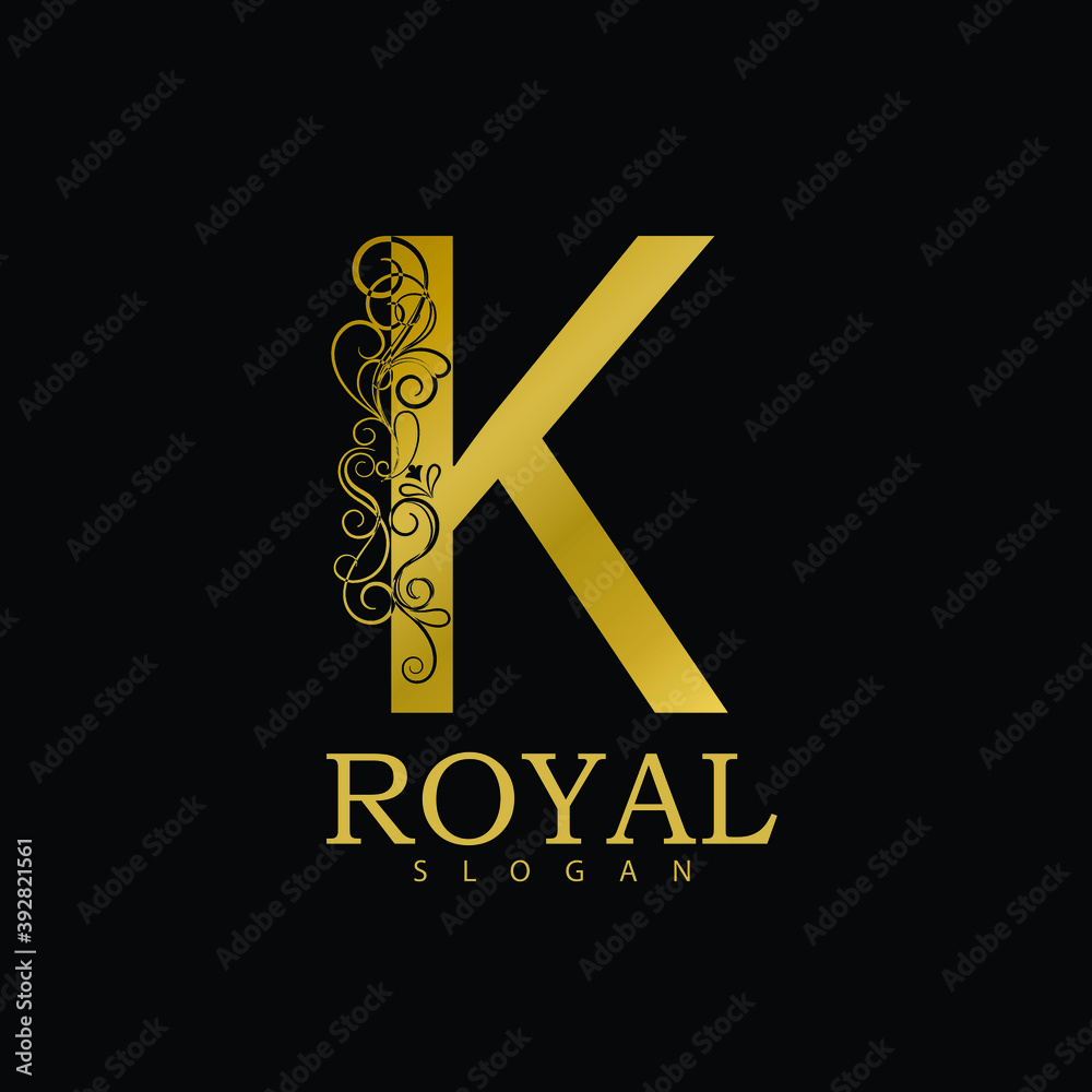 Golden Alphabet K Floral Logo Icon, Vintage Gold K Letter Logo Design ...