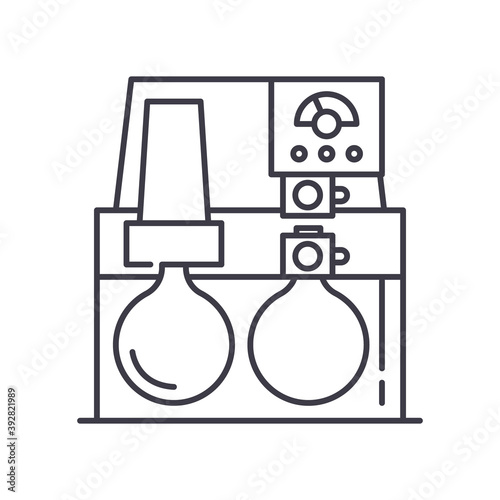 Chemistry factory icon, linear isolated illustration, thin line vector, web design sign, outline concept symbol with editable stroke on white background.
