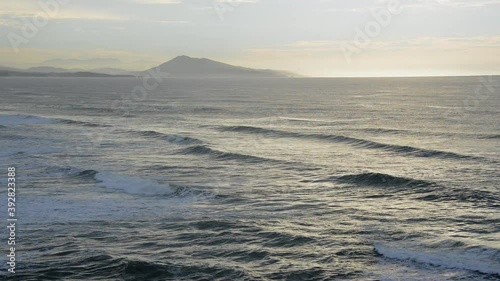 The Atlantic Ocean with La Rhune mountain in the background, from Biarritz in France