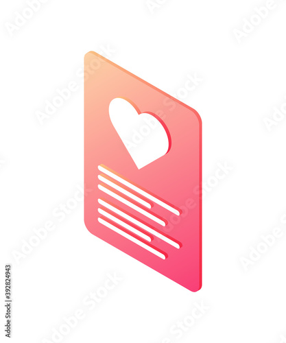Cardiology web article isometric vector icon. Red publication on treatment and prevention of heart muscle.