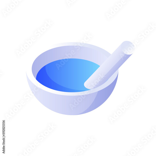 Mortar with pestle isometric vector. Retro pharmaceutical white device for grinding medicinal products and herbs.