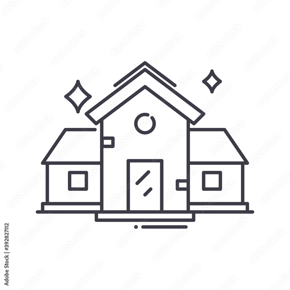 Clean home icon, linear isolated illustration, thin line vector, web design sign, outline concept symbol with editable stroke on white background. Clean home icon, linear isolated illustration, thin line vector, web design sign, outline concept symbol with editable stroke on white background.