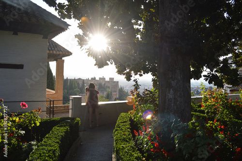 Generalife Gardens with View onto the Alhambra in Granada, Spain