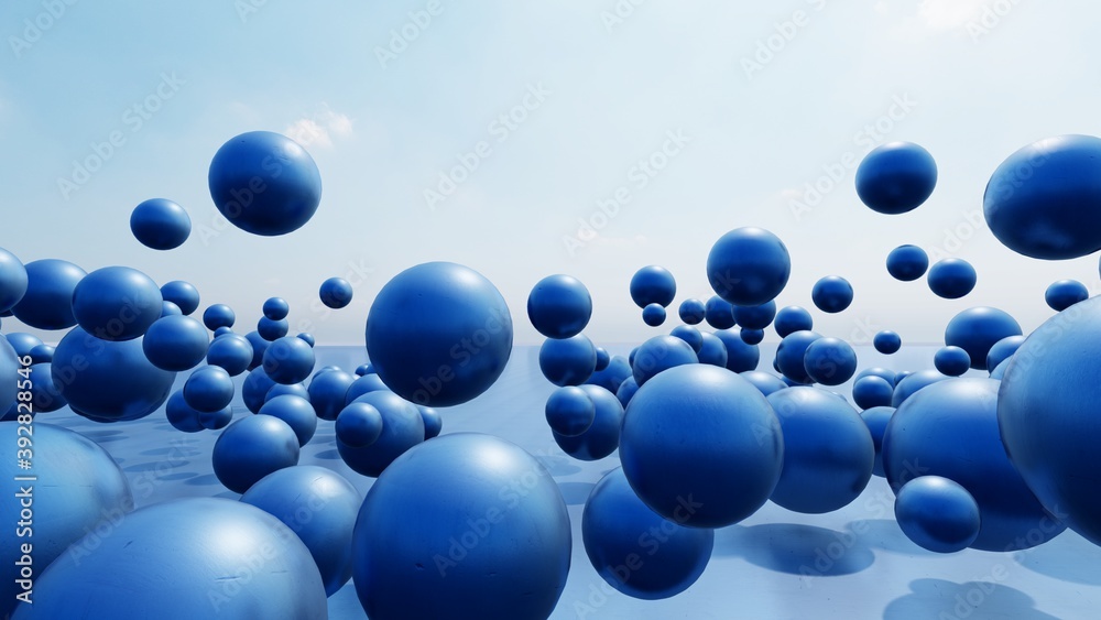 Abstract blue background of blue balls in space 3d render Abstract blue background of blue balls in space 3d render