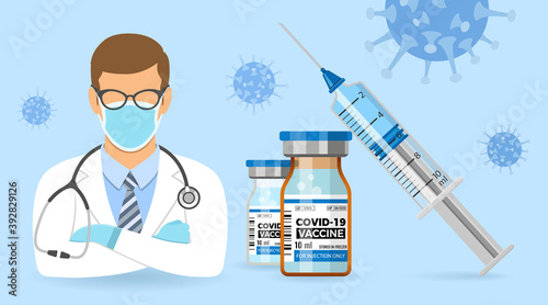 Doctor Vaccine Covid-19 and Syringe Injection