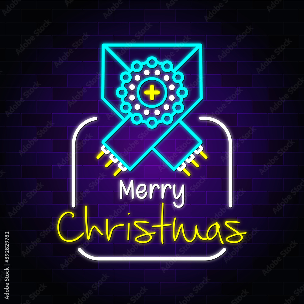 Naklejka premium Merry christmas neon banner design.