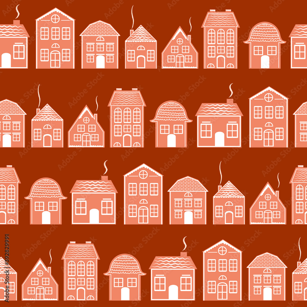 Seamless pattern with Christmas Gingerbread house. Editable vector illustration.