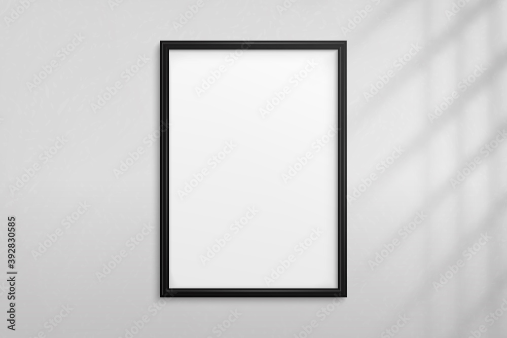 Mockup black frame photo on wall with shadow. Mock up artwork picture framed. Vertical boarder. Empty board a4 photoframe. Modern 3d border for design prints poster, blank, painting image. Vector Mockup black frame photo on wall with shadow. Mock up artwork picture framed. Vertical boarder. Empty board a4 photoframe. Modern 3d border for design prints poster, blank, painting image. Vector