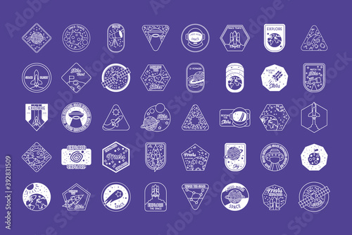 bundle of fourty space badges line style icons