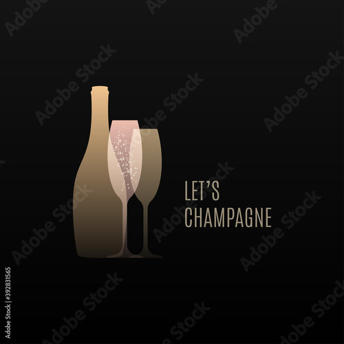 Champagne logo with champagne bottle and glass