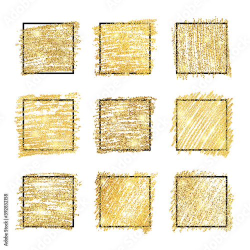 Golden glittering backdrops with black square