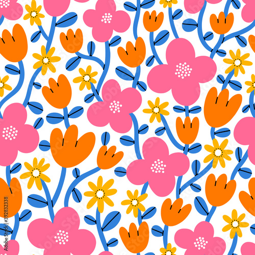 Super bright and colorful cartoon floral vector pattern