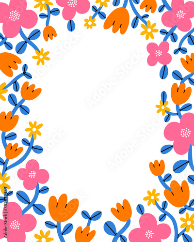 Super bright and colorful cartoon floral vector frame