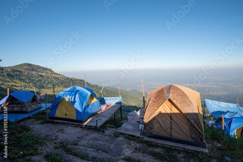 On the top of Phu Thap Boek Khao Kho  there are tents spread over the top of the mountain and beautiful scenery.