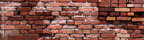red old brick wall, texture background, high resolution banner and detail, wide panorama of masonry