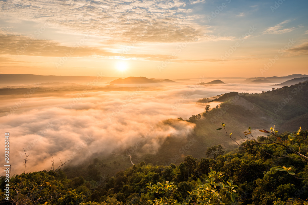 Sunrise and the mist in winter morning Sunrise and the mist in winter morning