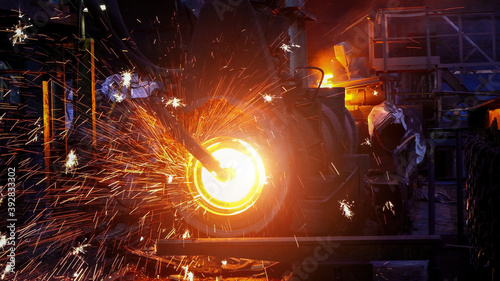 Tableau sur toile Iron pipe centrifugal pipe casting machine at the foundry