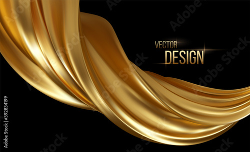 Gold 3d wave on black background. Abstract motion Modern illustration. Luxury Golden Color flow background. Abstract dynamic 3d flow effect. Vector illustration