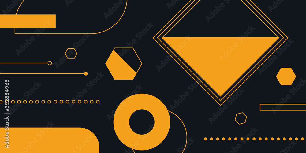 Fototapeta premium Abstract geometric shapes with geometrical minimal outline on yellow black background