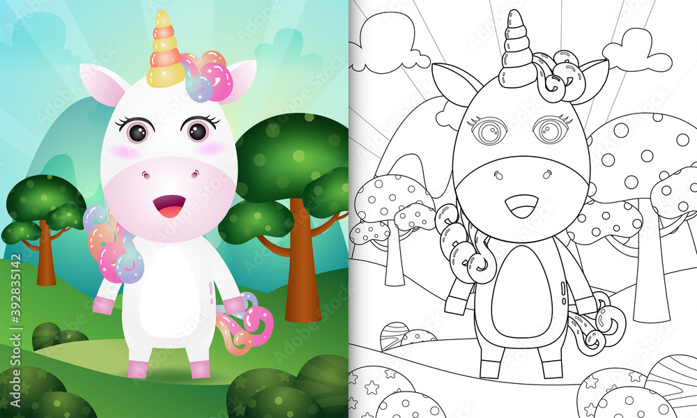 Naklejka premium coloring book for kids with a cute unicorn character illustration