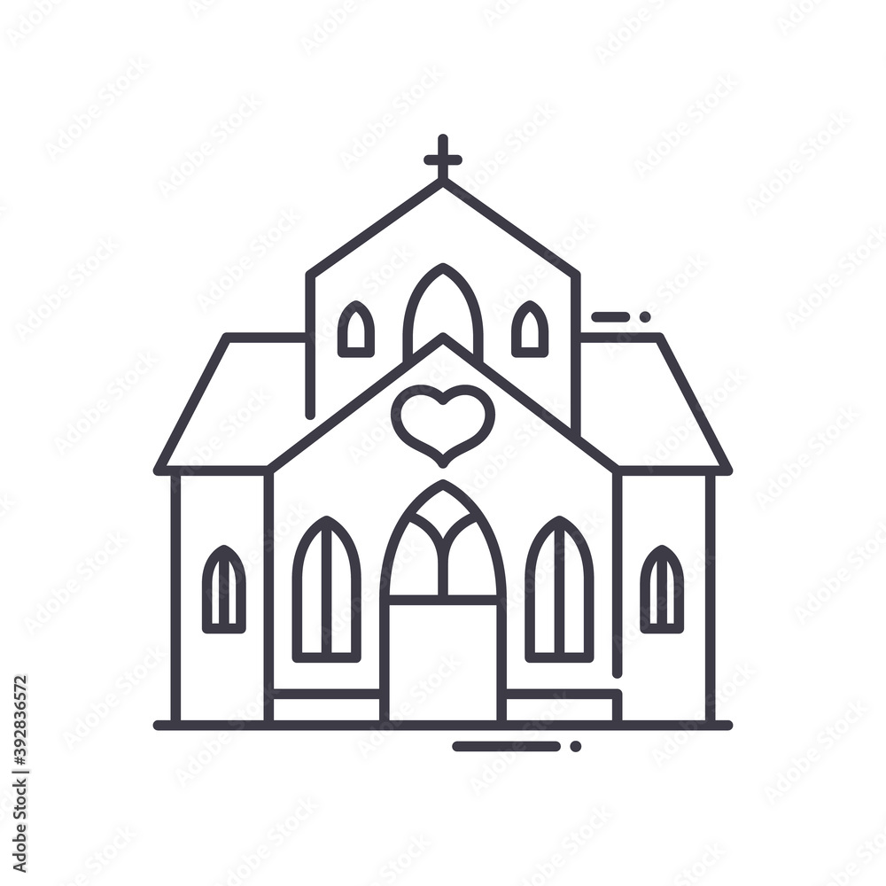 Church icon, linear isolated illustration, thin line vector, web design sign, outline concept symbol with editable stroke on white background.