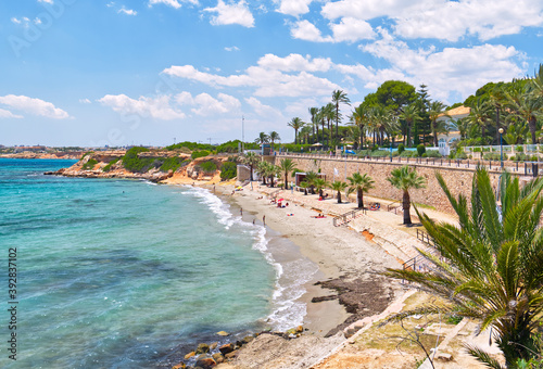 Sandy beach and Mediterranean sea view, Spain