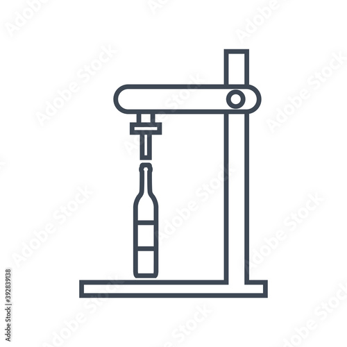 Thin line icon production of wine, bottle capping machine
