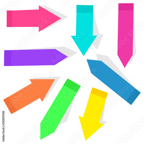 Colorful sticky index arrow flags vector cartoon set isolated on a white background.