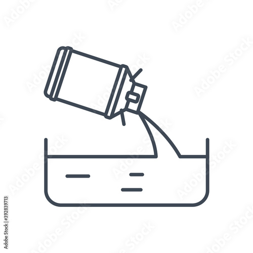 Thin line icon manufacture of dairy products, milk churn pouring