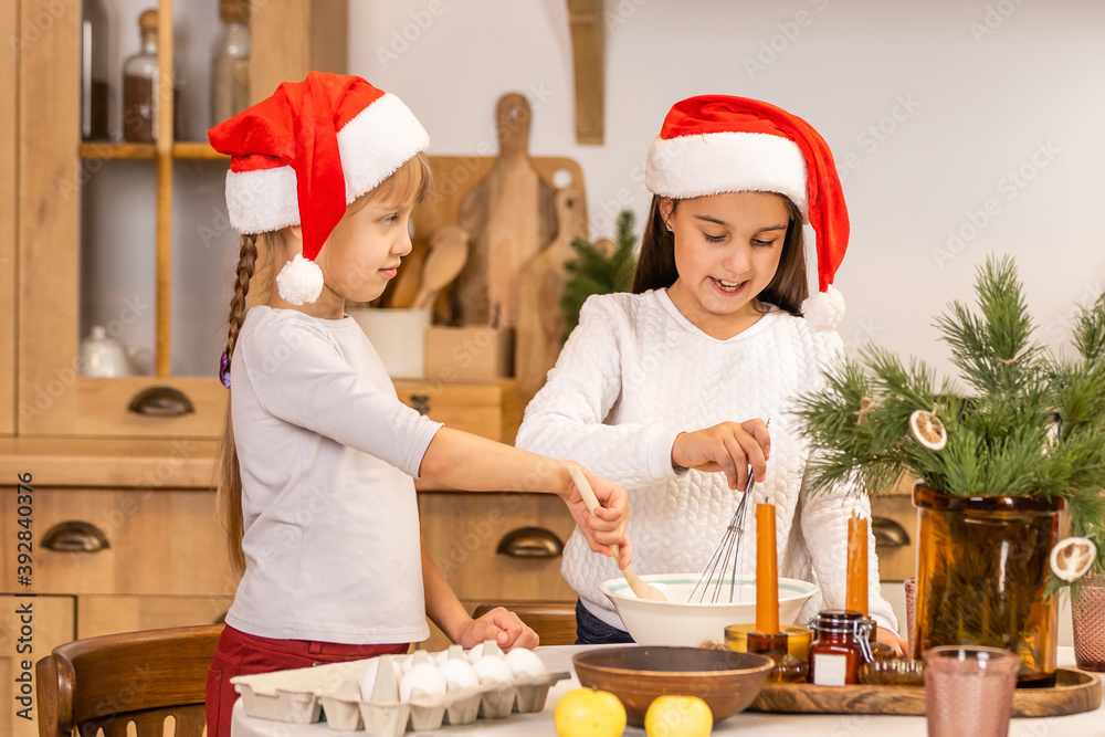 Fototapeta premium Happy family having fun at home, family cooking before christmas