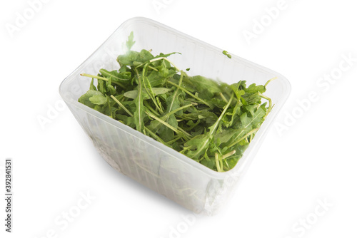 Arugula in plastic bag isol...